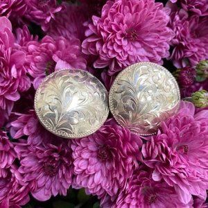 VTG Sterling Silver Japan Etched Button EARRINGS